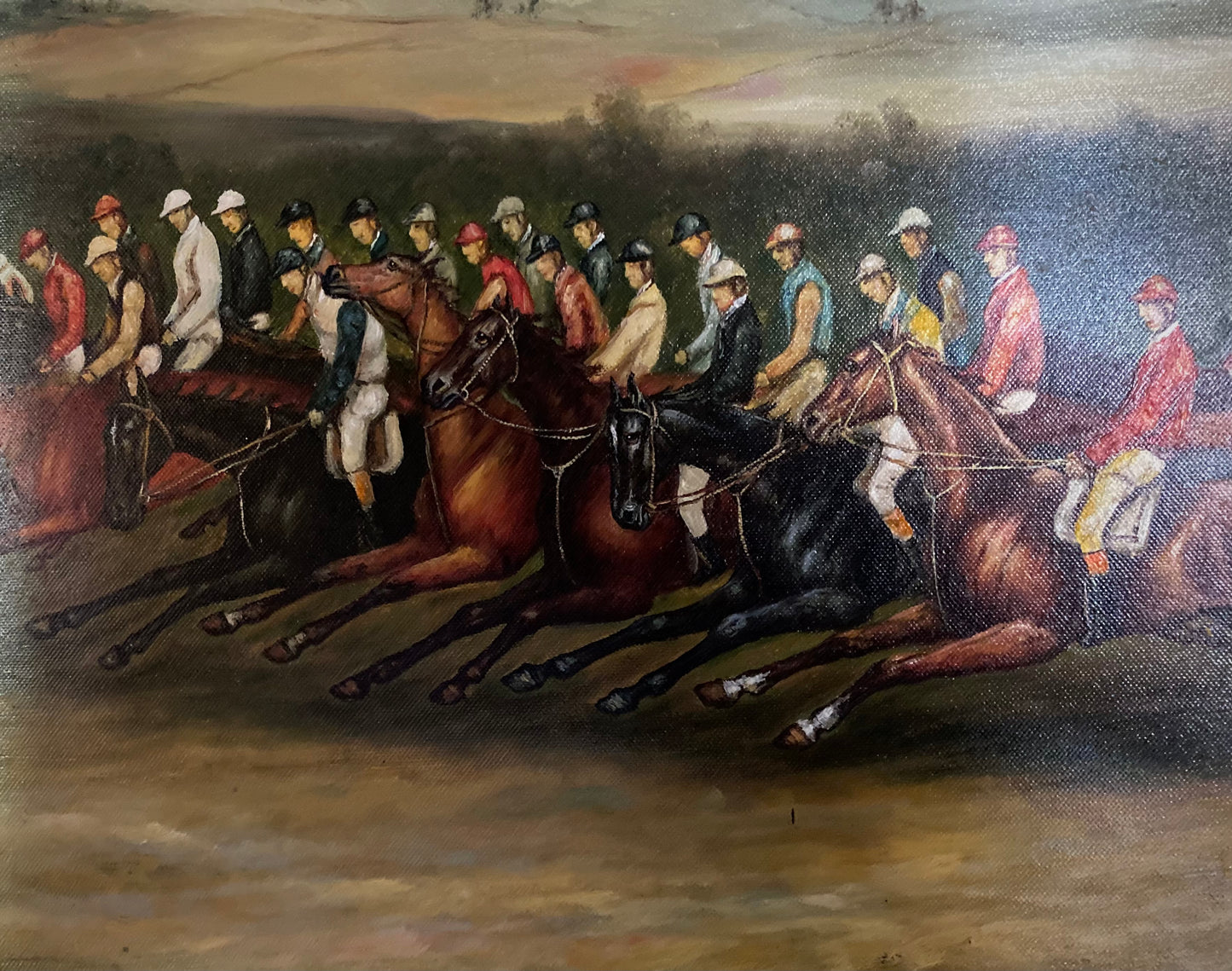 Horse Racing Scene Oil on Canvas