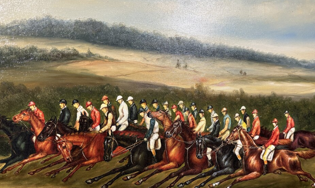 Horse Racing Scene Oil on Canvas