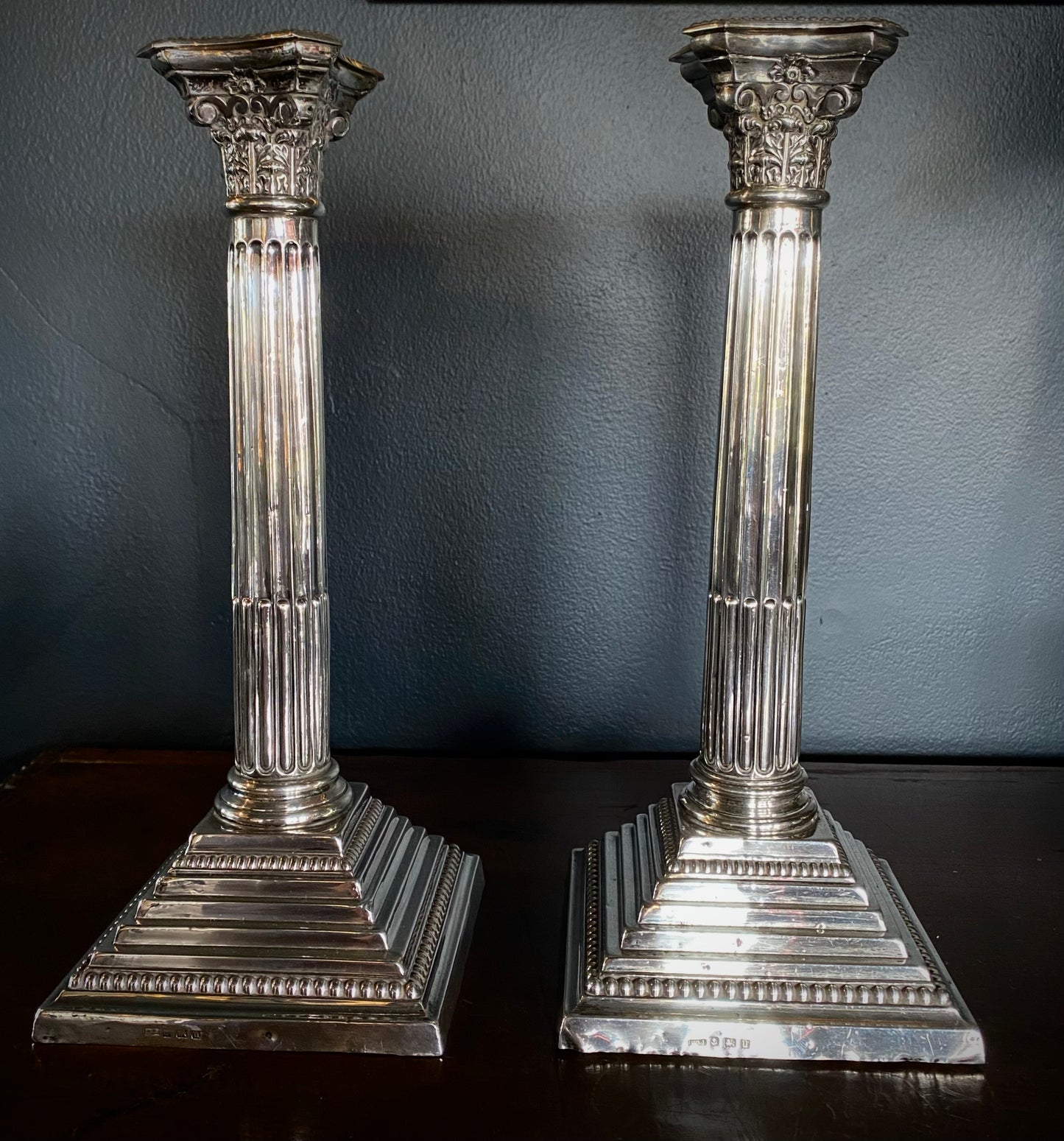 Sterling Silver Corinthian Column Candlesticks