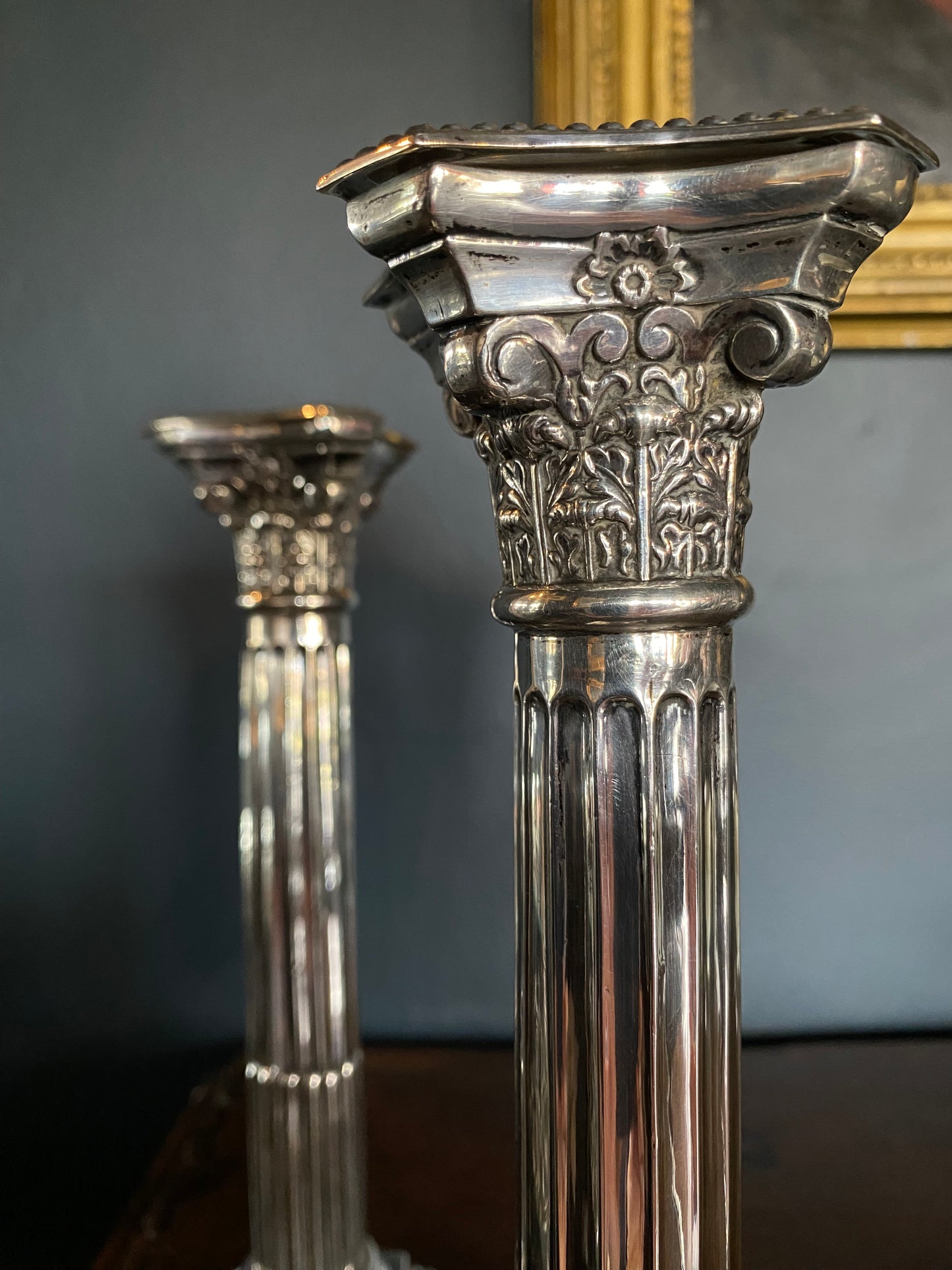 Sterling Silver Corinthian Column Candlesticks