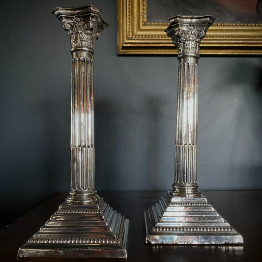 Sterling Silver Corinthian Column Candlesticks