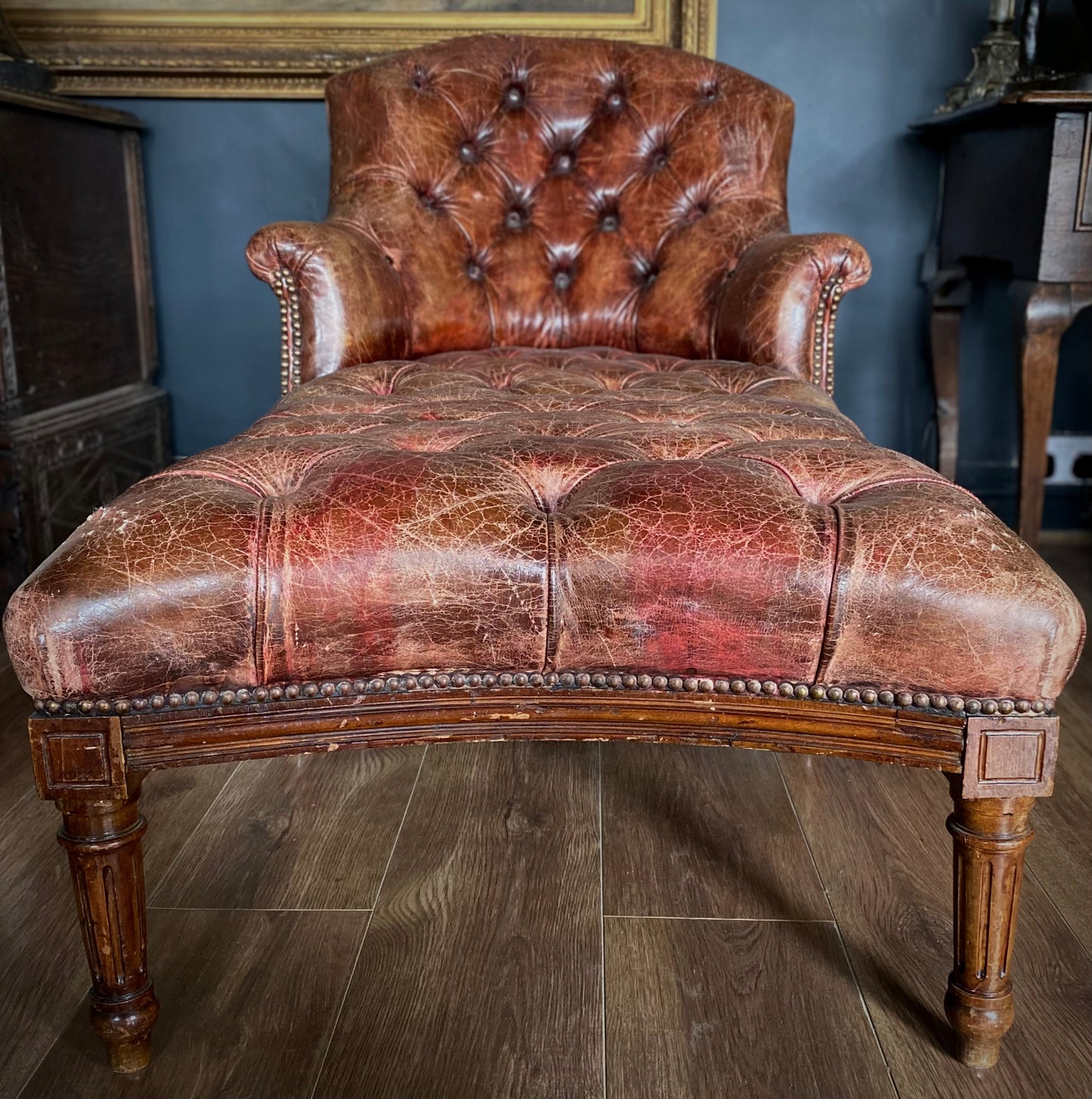 Edwardian Leather Library Chair and Stool