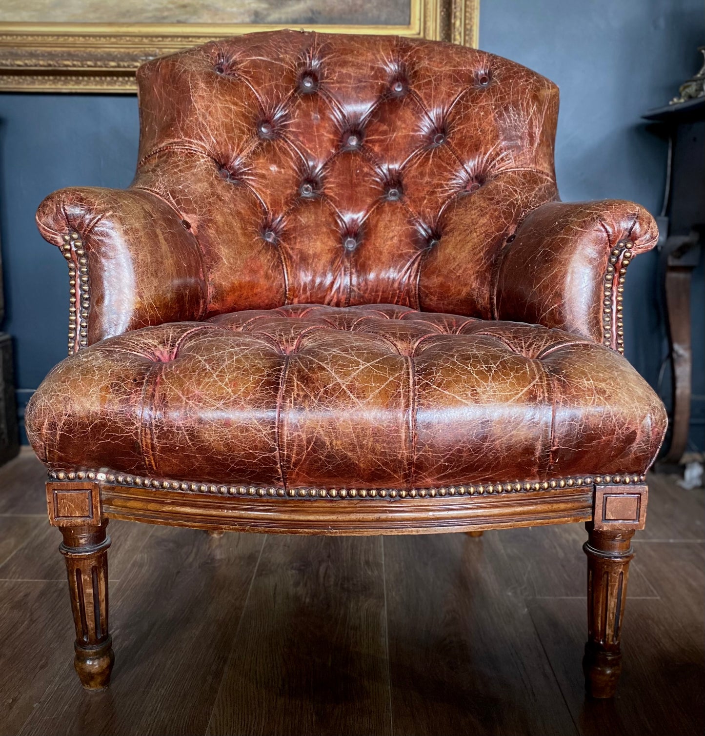 Edwardian Leather Library Chair and Stool