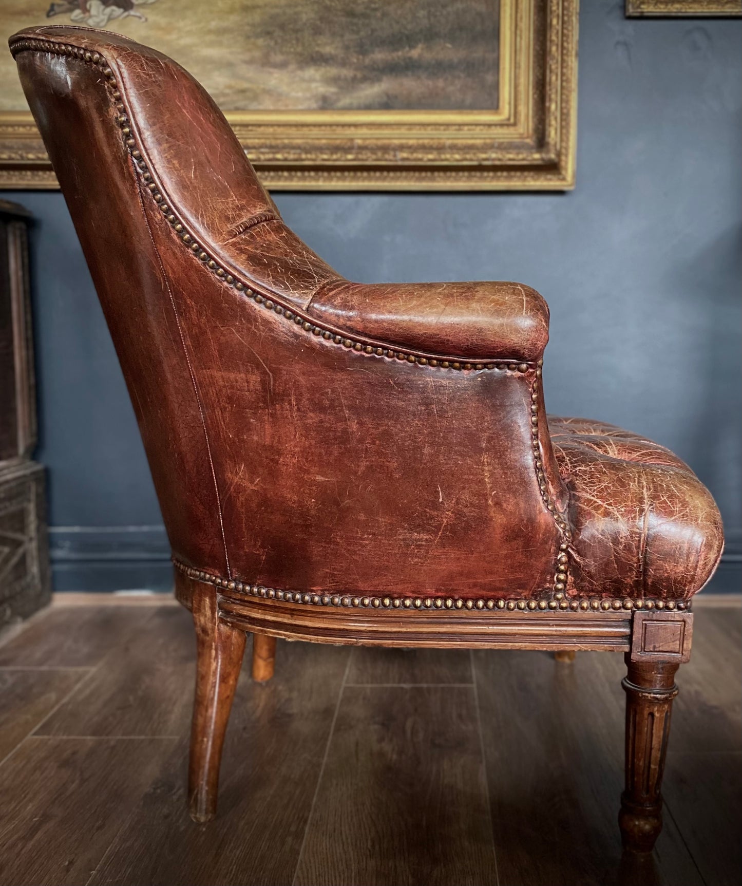 Edwardian Leather Library Chair and Stool