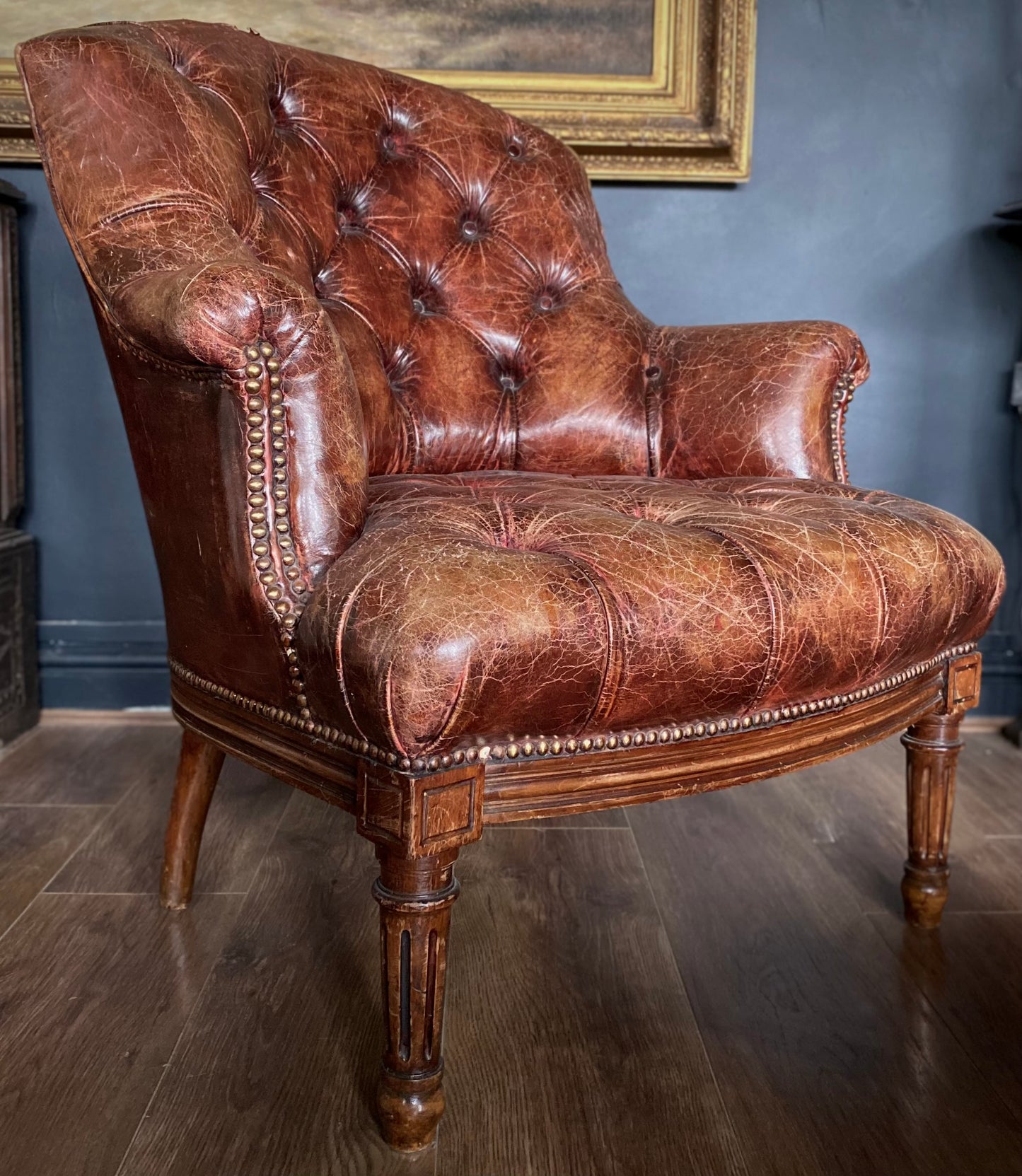 Edwardian Leather Library Chair and Stool