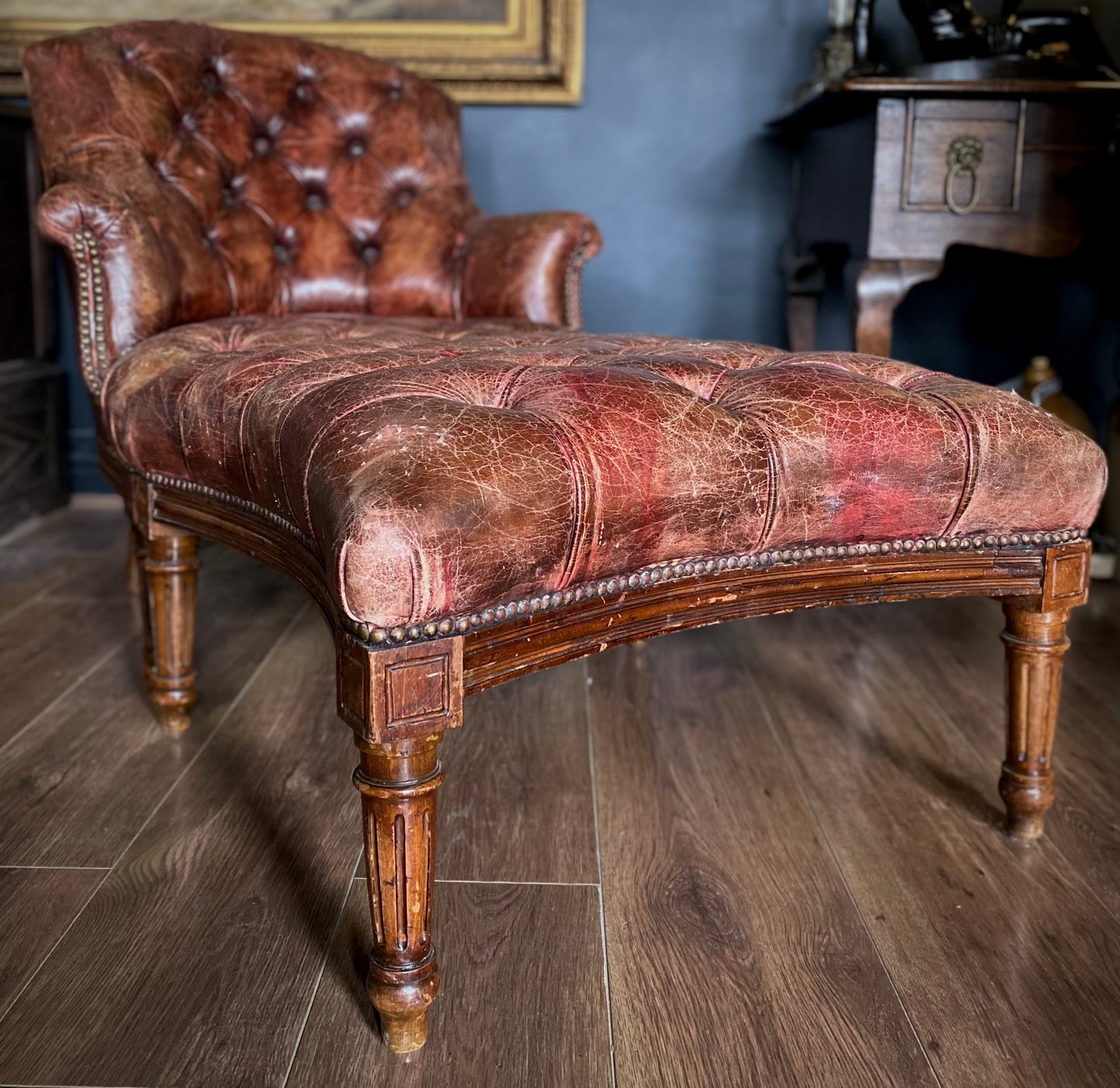 Edwardian Leather Library Chair and Stool