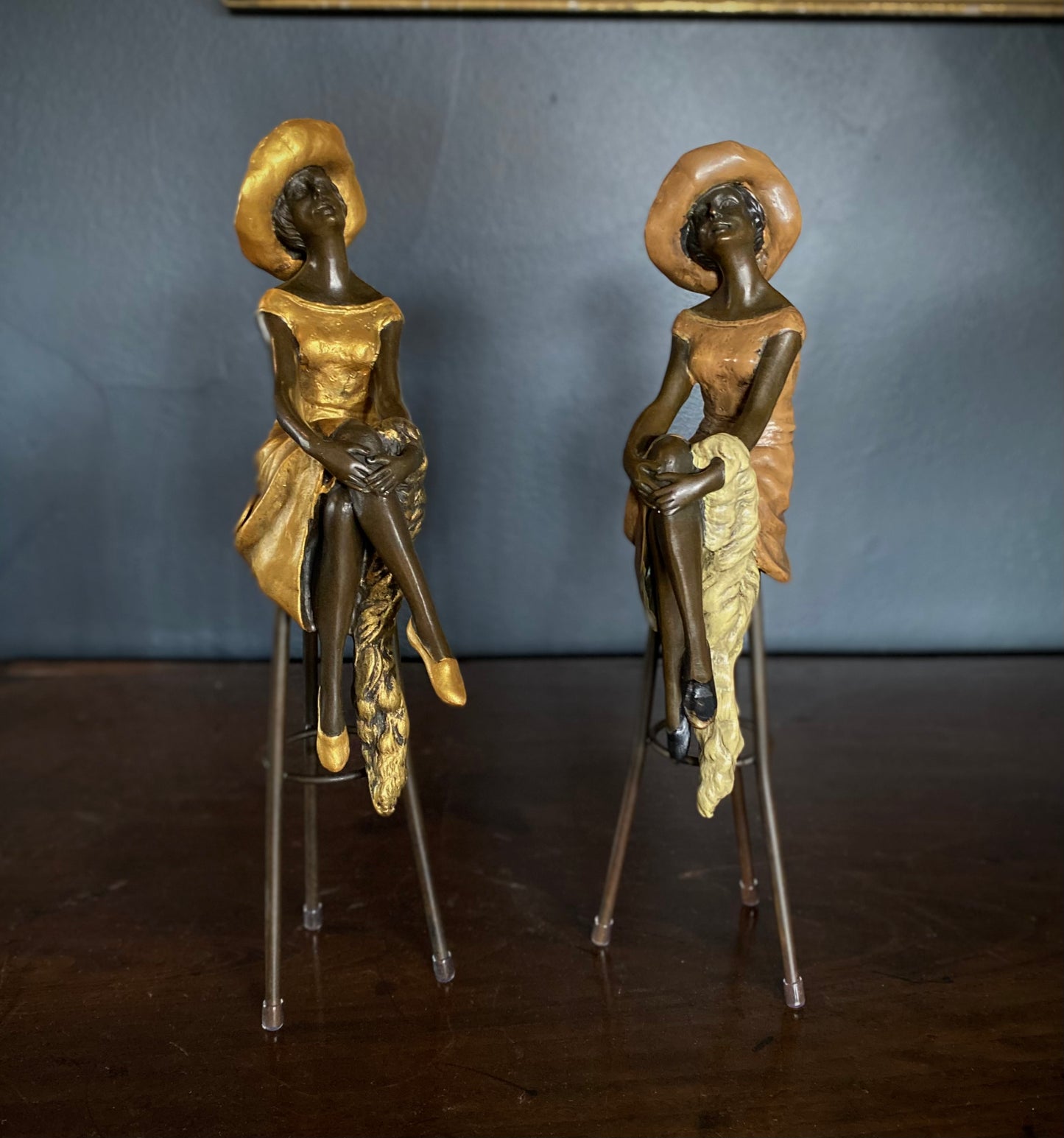 Pair of Bronze Seated Ladies