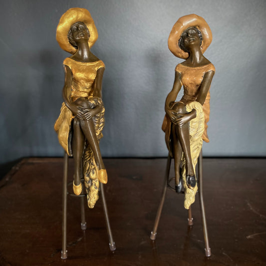 Pair of Bronze Seated Ladies