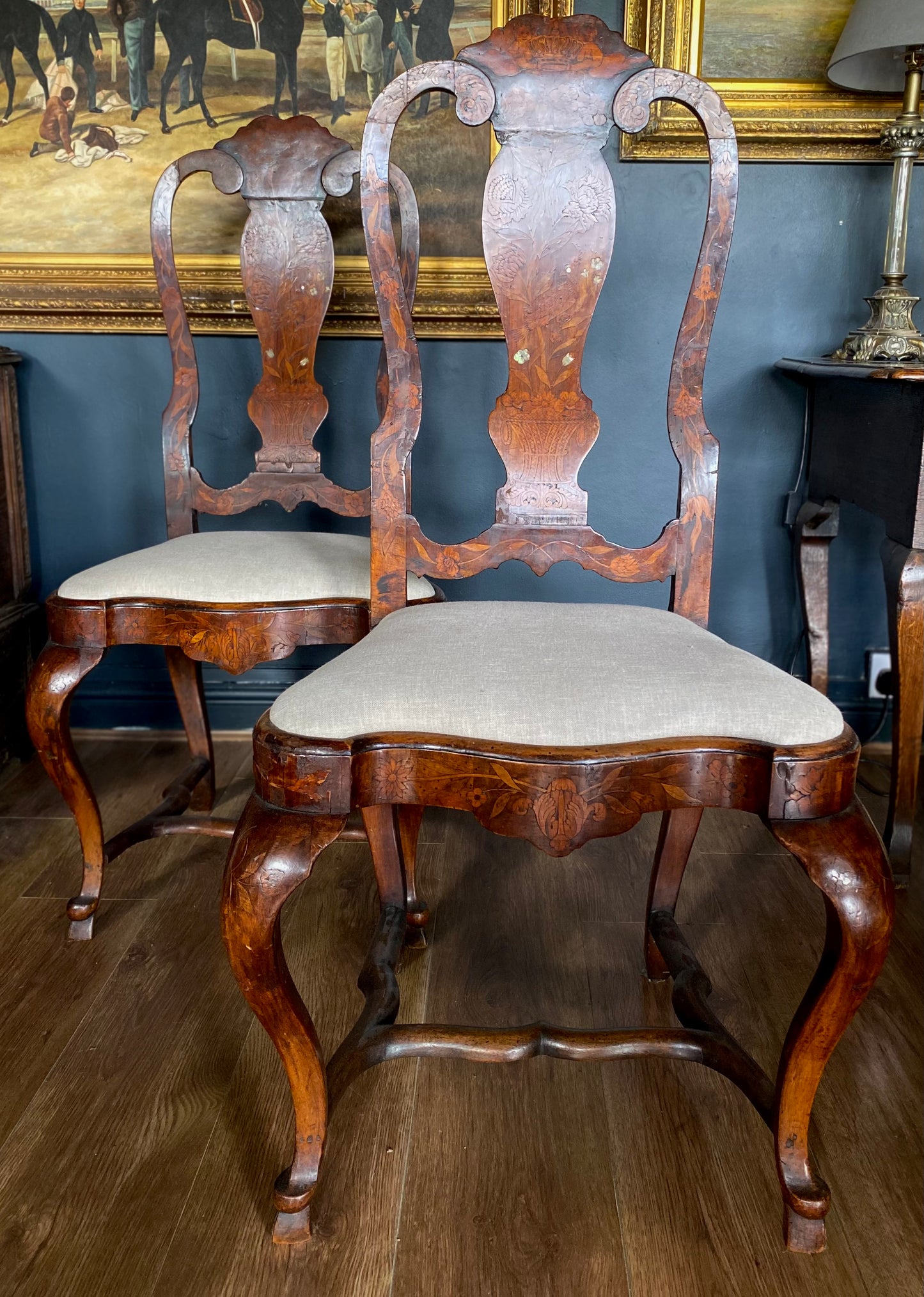 Pair of Dutch Marquetry Chairs