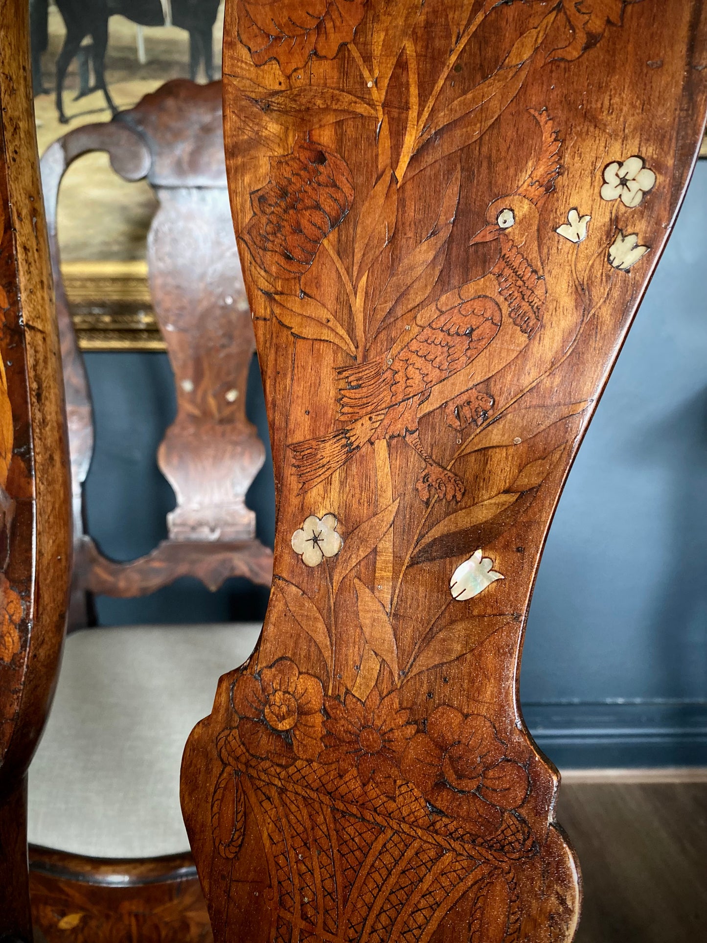 Pair of Dutch Marquetry Chairs