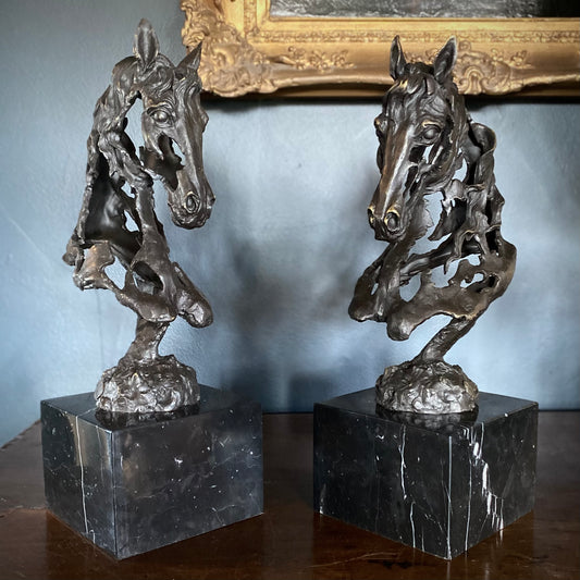 Pair of Abstract Bronze Horse Heads