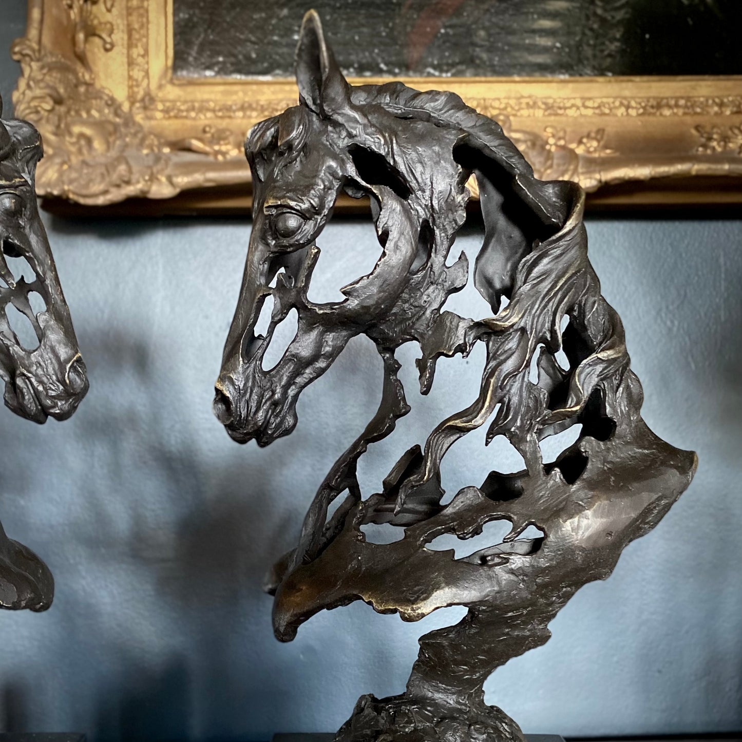 Pair of Abstract Bronze Horse Heads