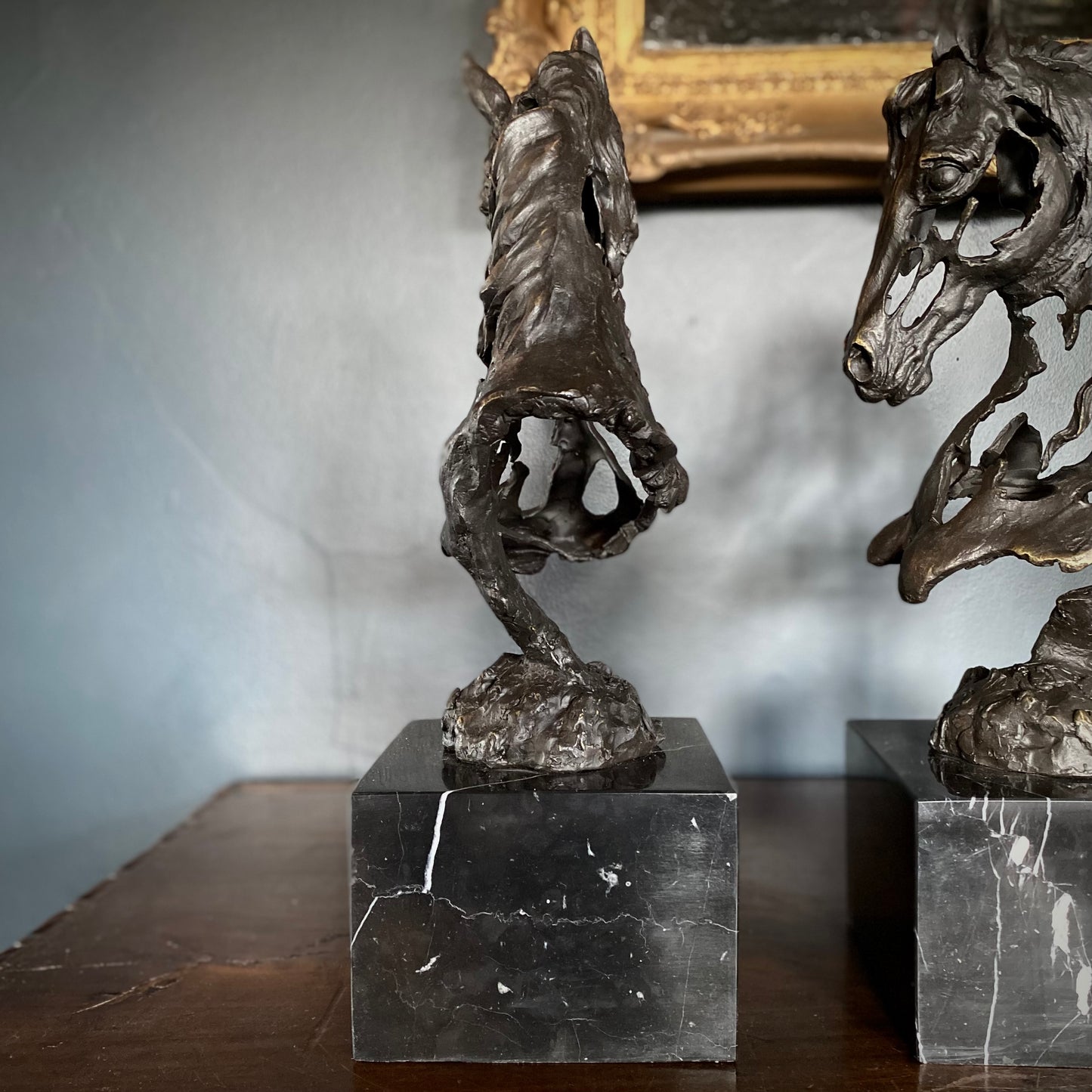 Pair of Abstract Bronze Horse Heads