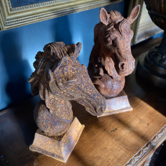 Pair of Weathered Horse Head Finials