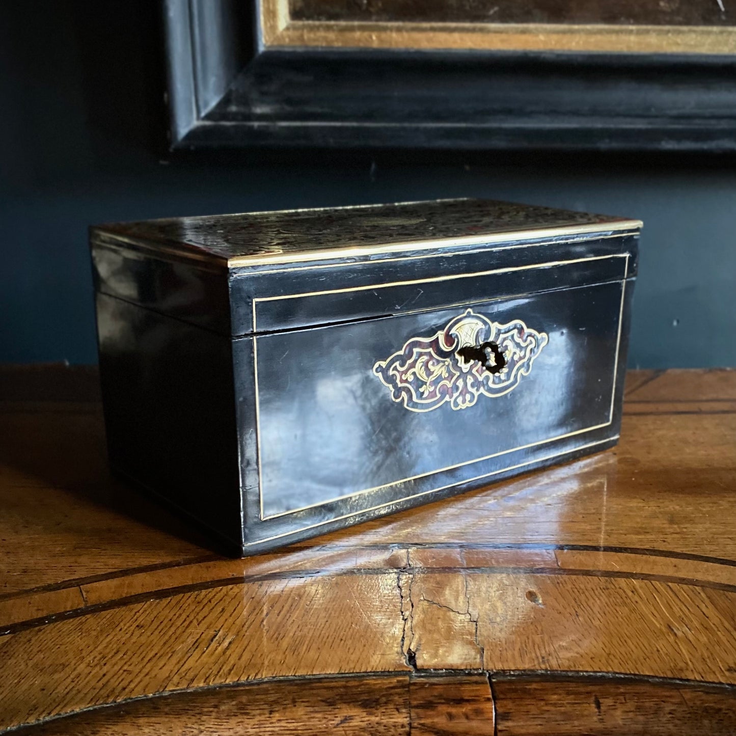 French Ebony Tea Caddy with Boulle and Tortoiseshell C.1860