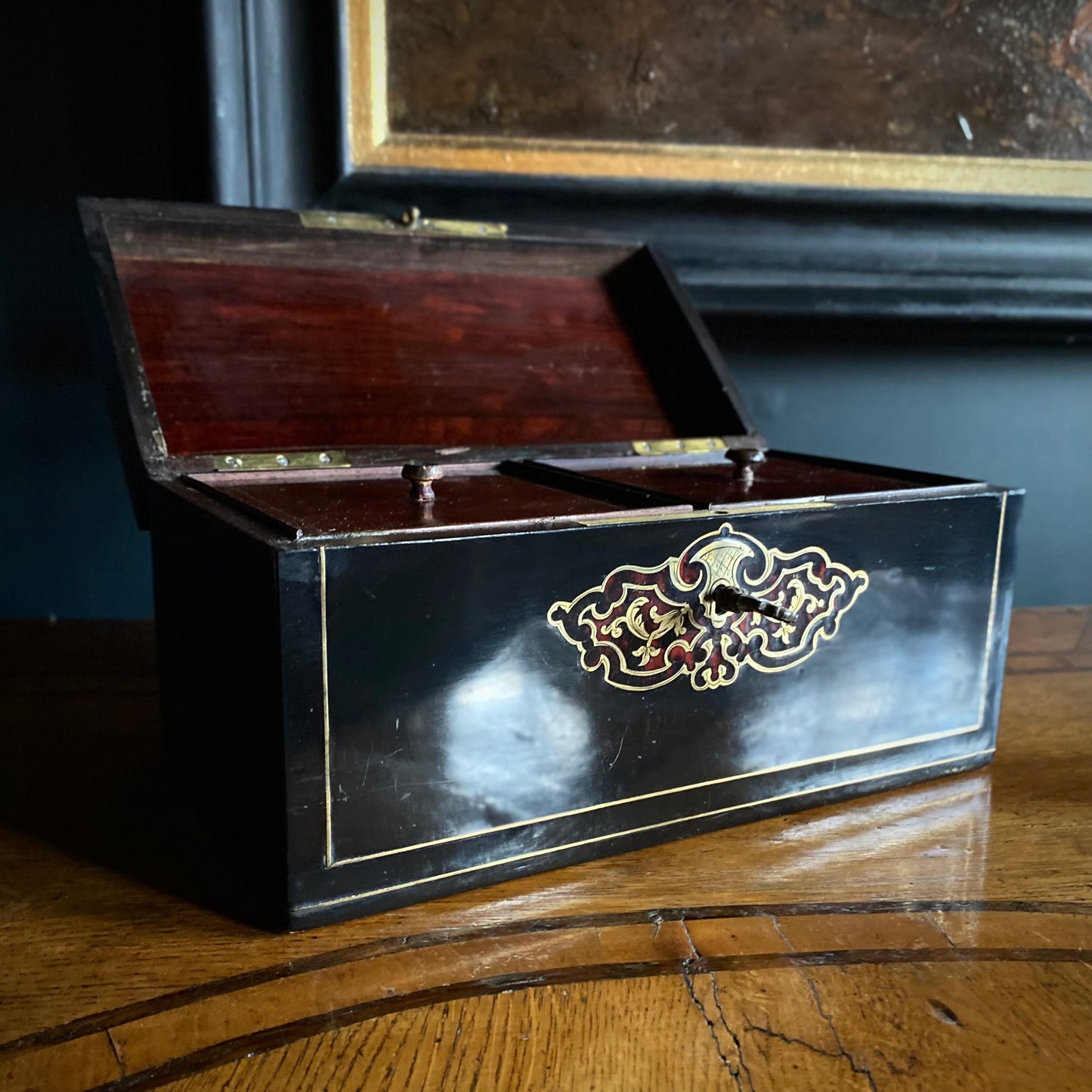 French Ebony Tea Caddy with Boulle and Tortoiseshell C.1860