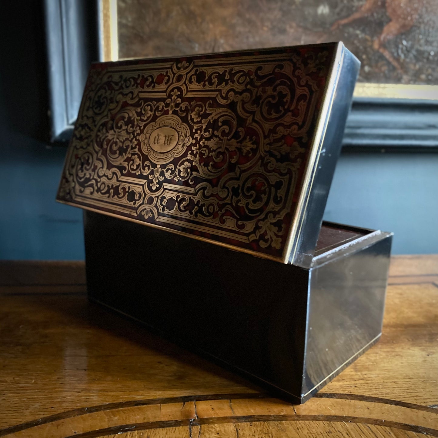 French Ebony Tea Caddy with Boulle and Tortoiseshell C.1860