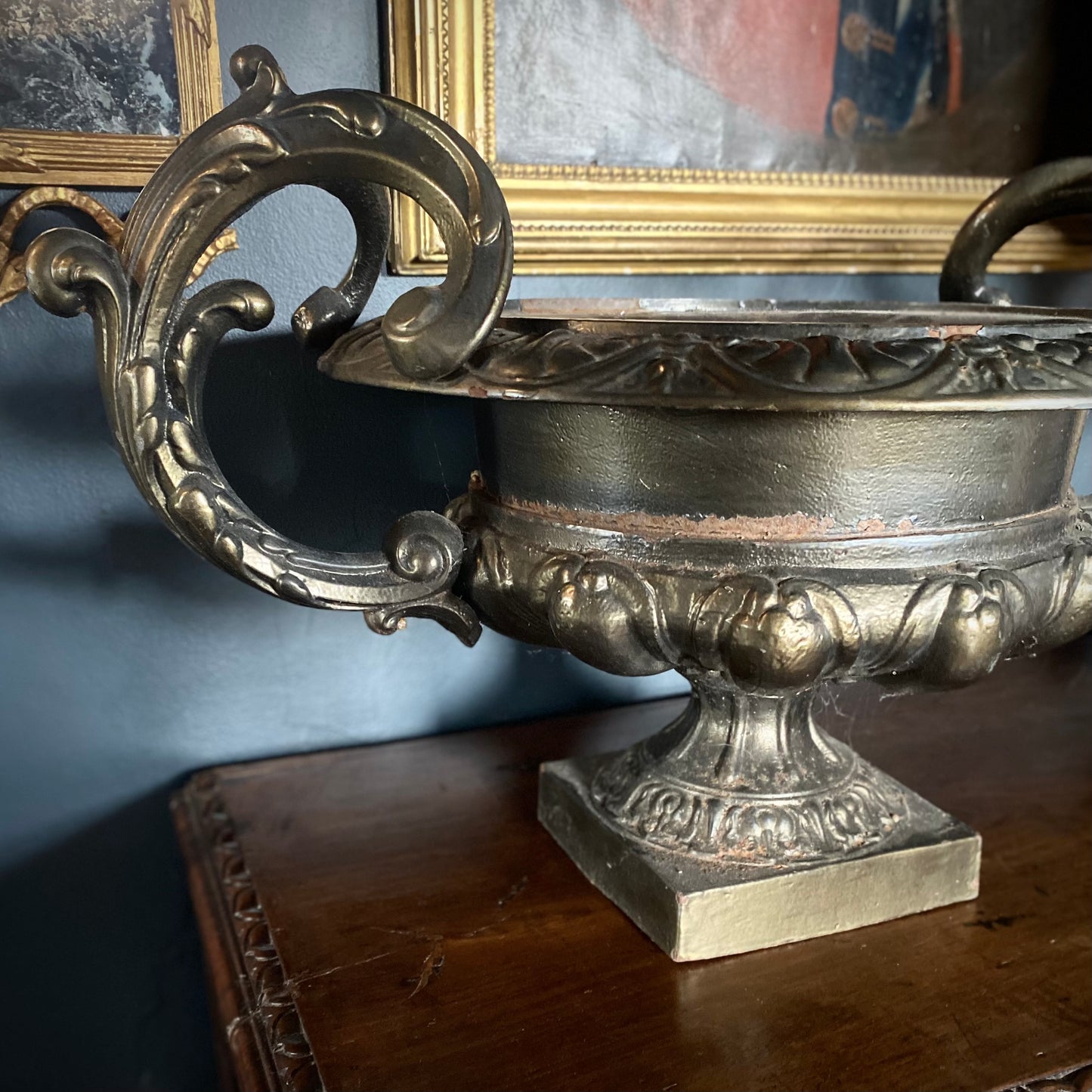 Pair of French 19th Century Cast Iron Urns