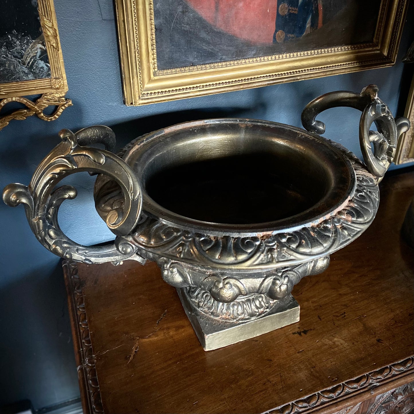 Pair of French 19th Century Cast Iron Urns