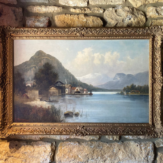 Germanic Waterside Landscape Oil on Canvas C.1880