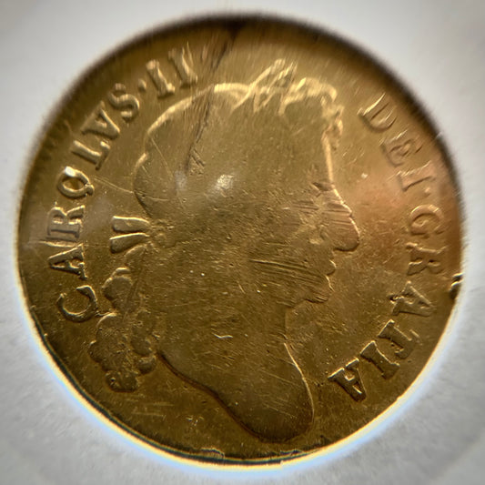 Charles II Gold Guinea D.1677