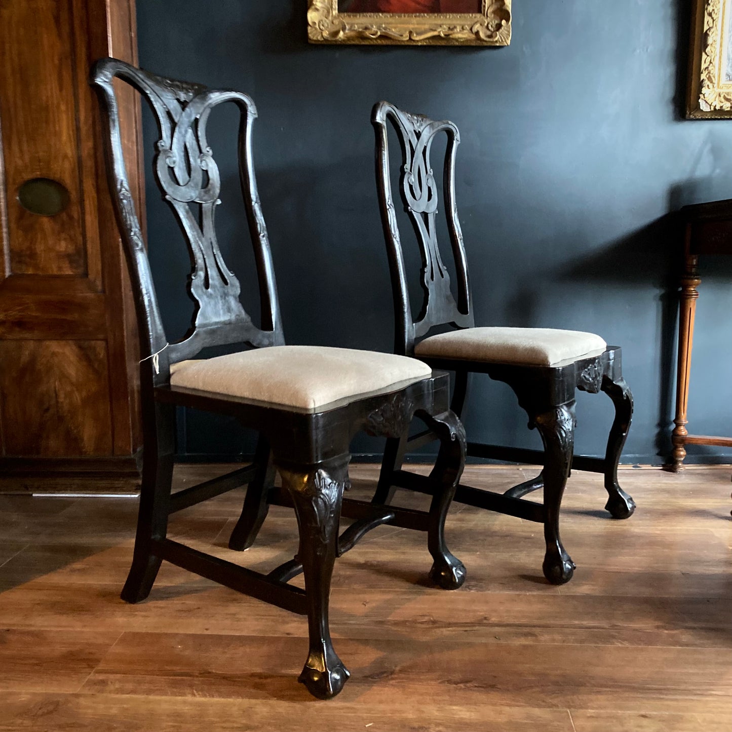 Pair of Dutch Ebonised Chairs C.1740