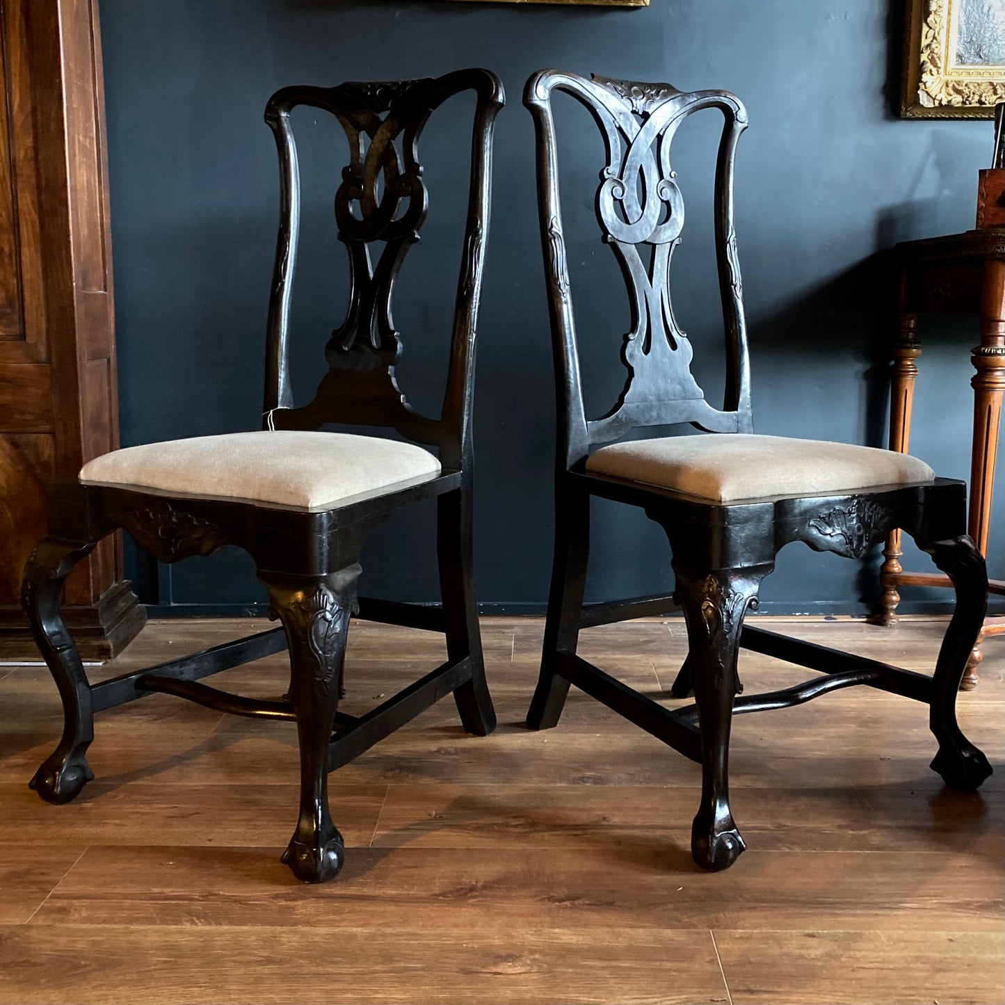 Pair of Dutch Ebonised Chairs C.1740
