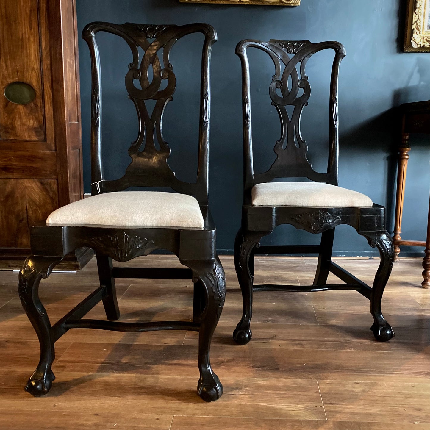 Pair of Dutch Ebonised Chairs C.1740