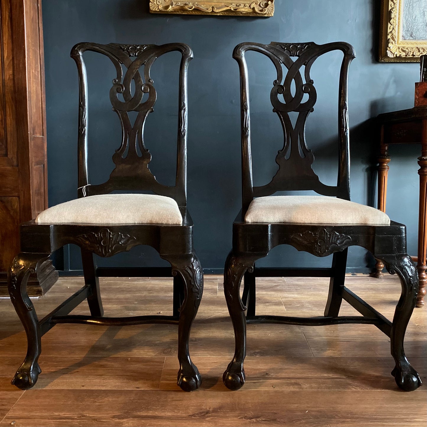 Pair of Dutch Ebonised Chairs C.1740