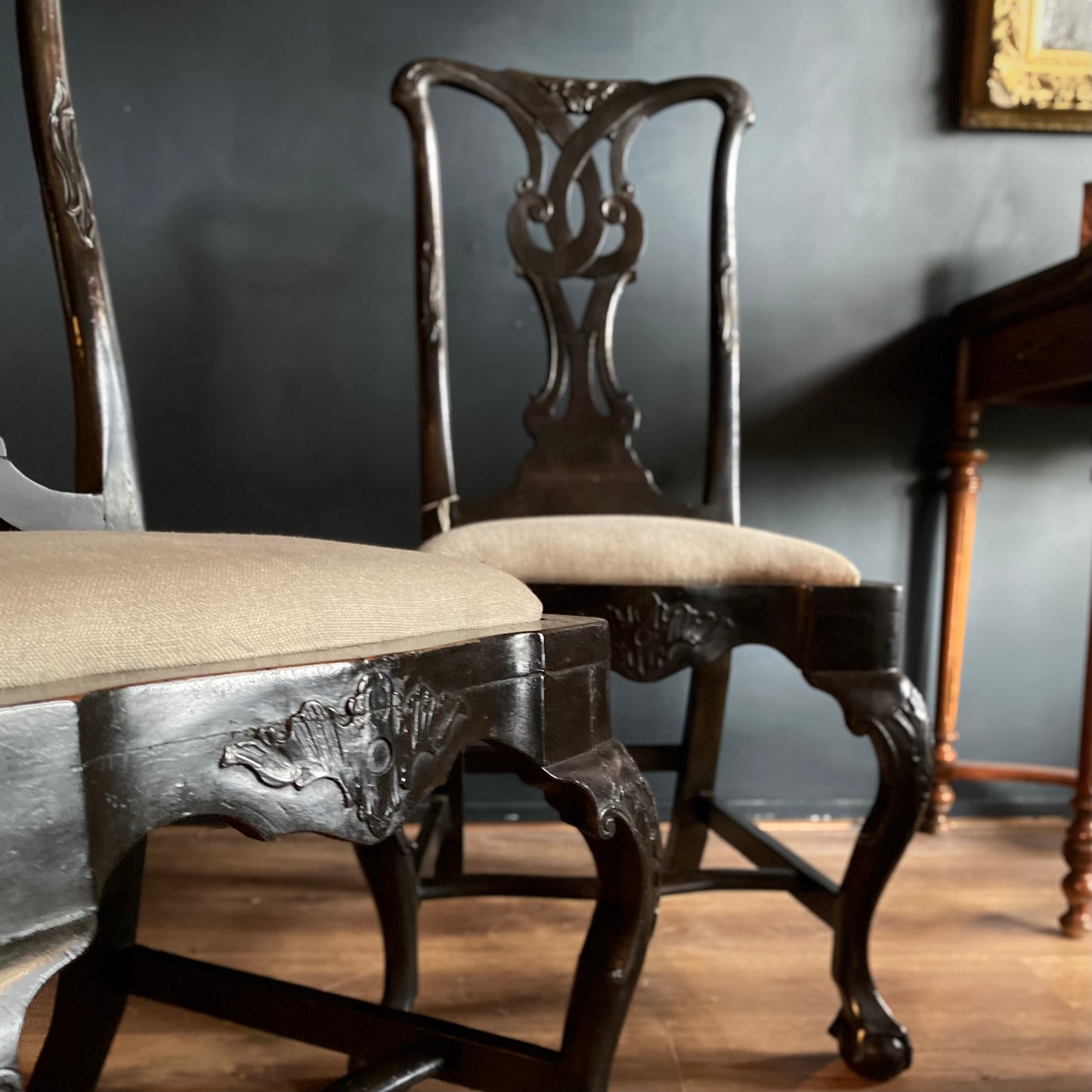 Pair of Dutch Ebonised Chairs C.1740