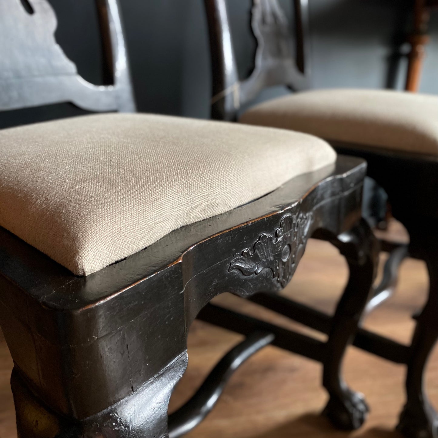 Pair of Dutch Ebonised Chairs C.1740