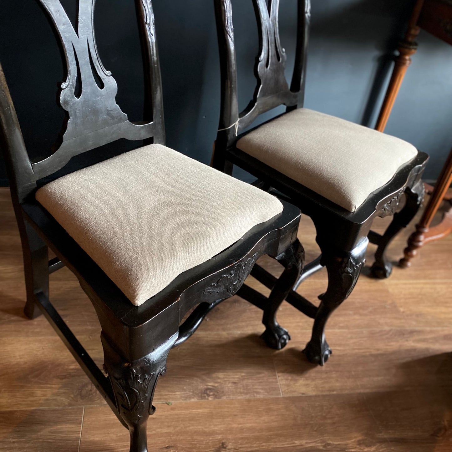 Pair of Dutch Ebonised Chairs C.1740