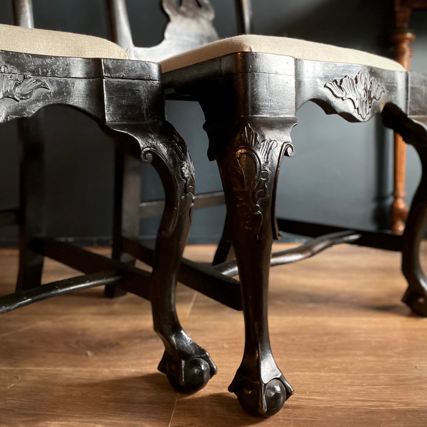Pair of Dutch Ebonised Chairs C.1740