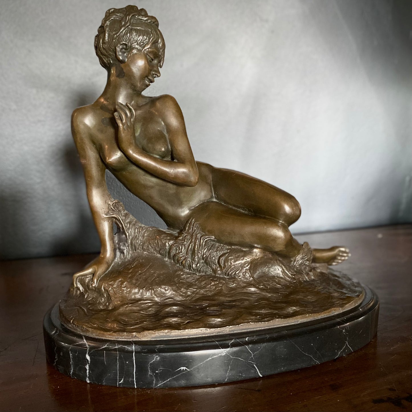 Bronze Statue of a Lady Posing After Leon Bertaux C.1910