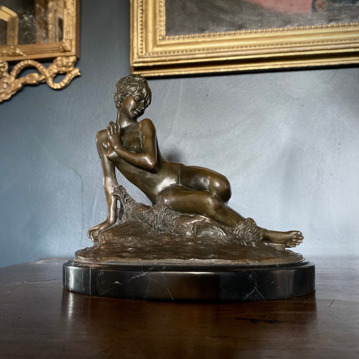 Bronze Statue of a Lady Posing After Leon Bertaux C.1910