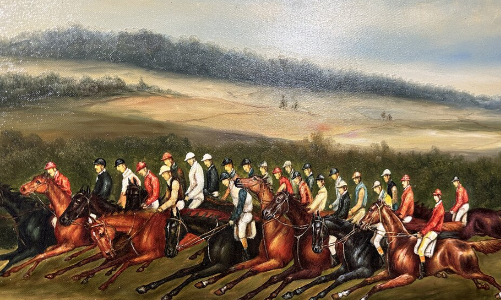 Oil on Canvas Horse Racing Scene