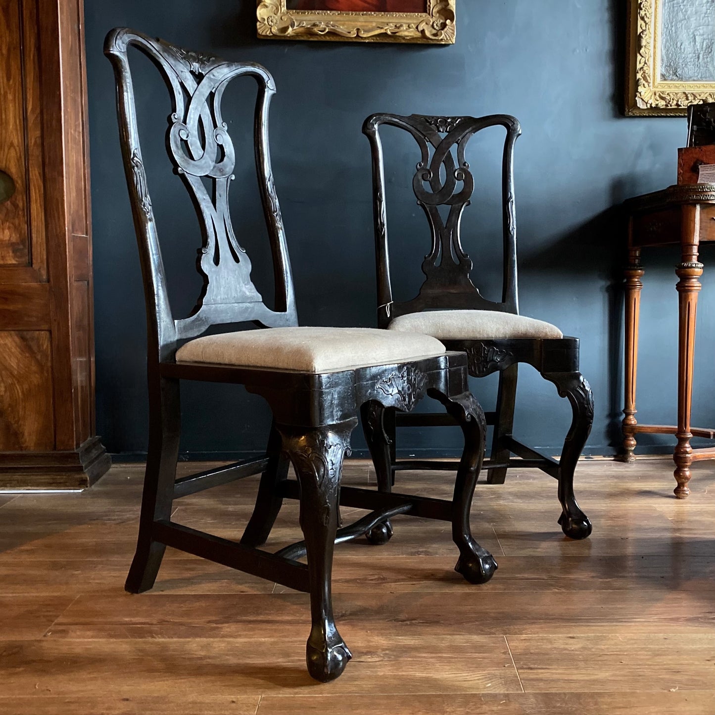 Pair of Dutch Ebonised Chairs C.1740