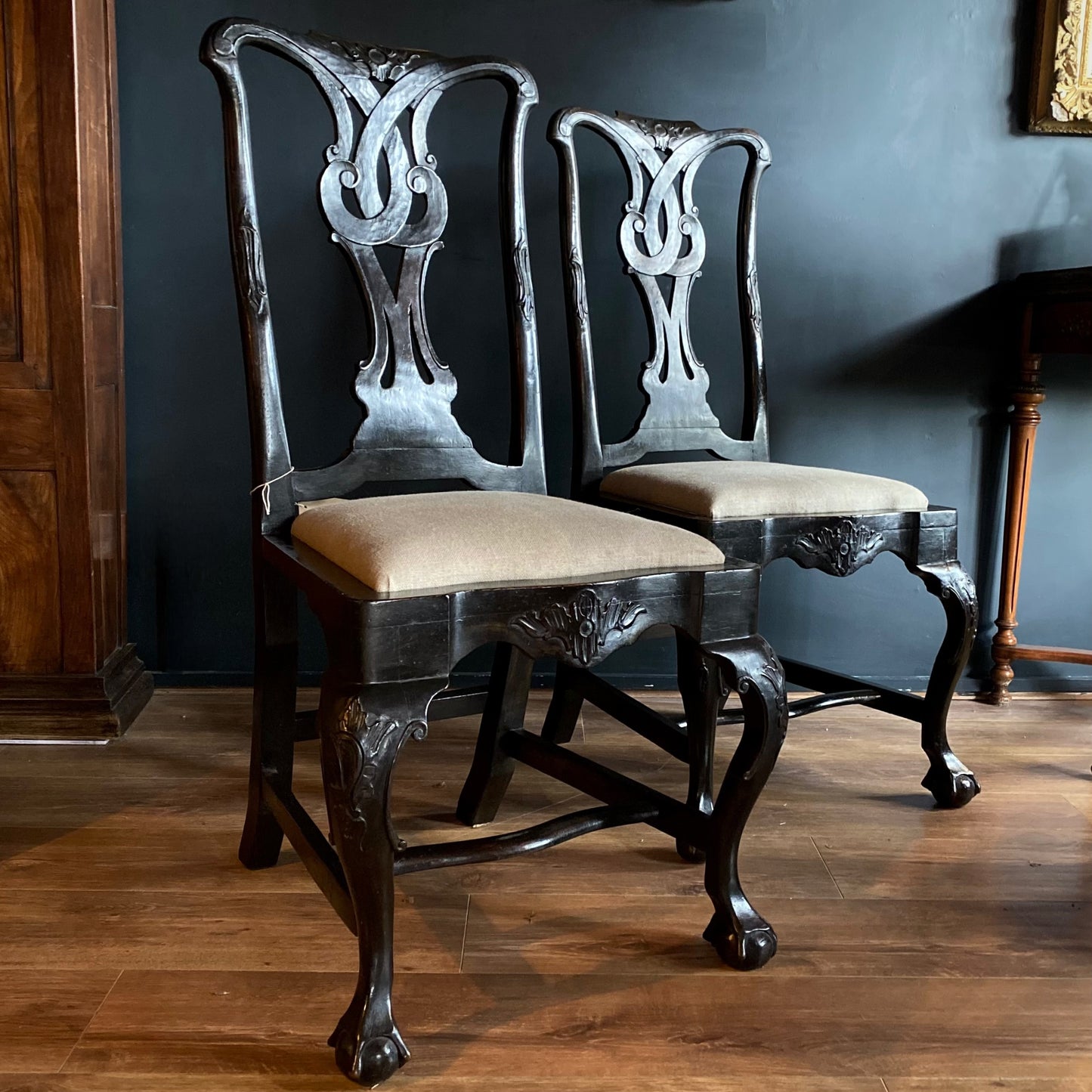 Pair of Dutch Ebonised Chairs C.1740