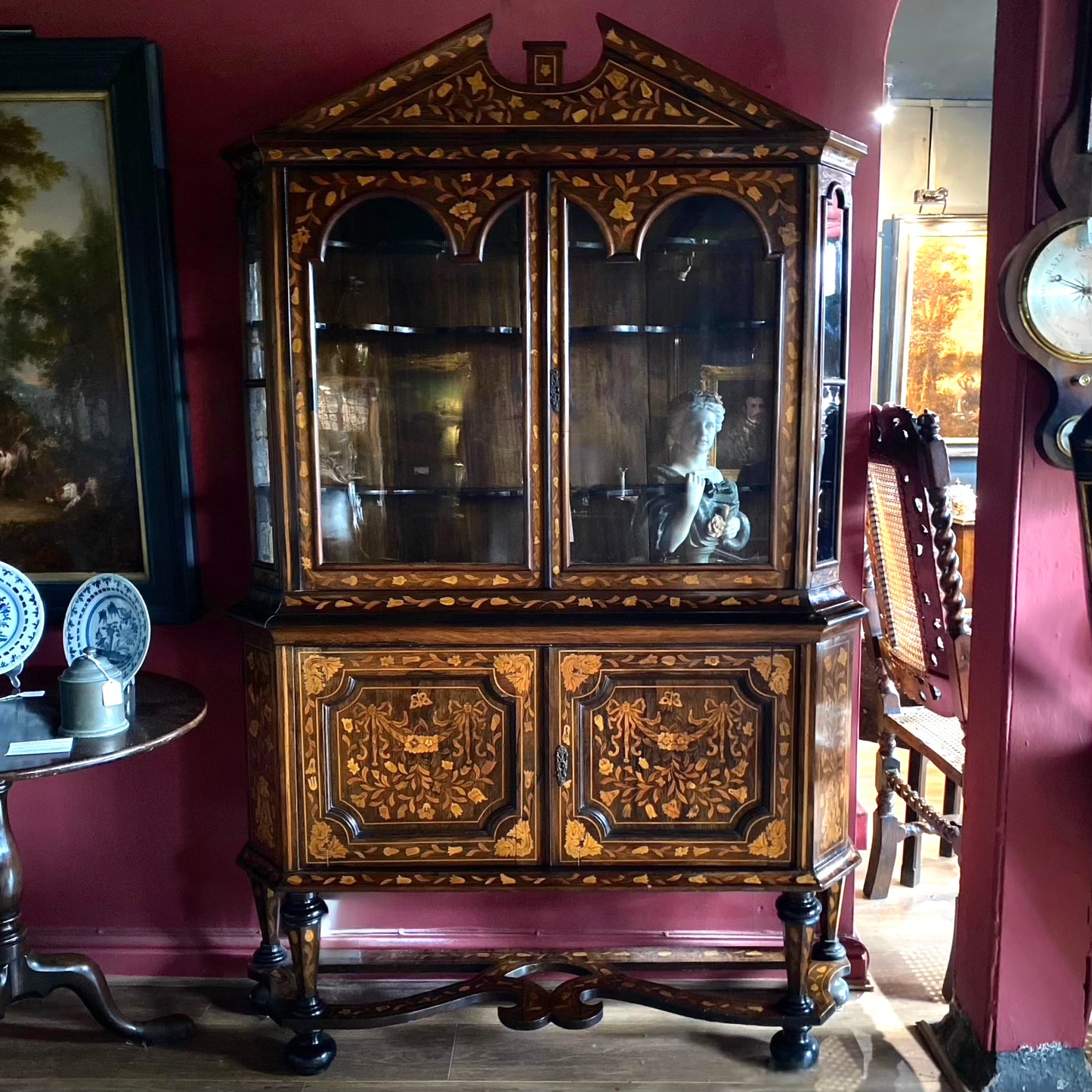 Dutch Marquetry Glazed Cabinet on Stand C.1780-1800